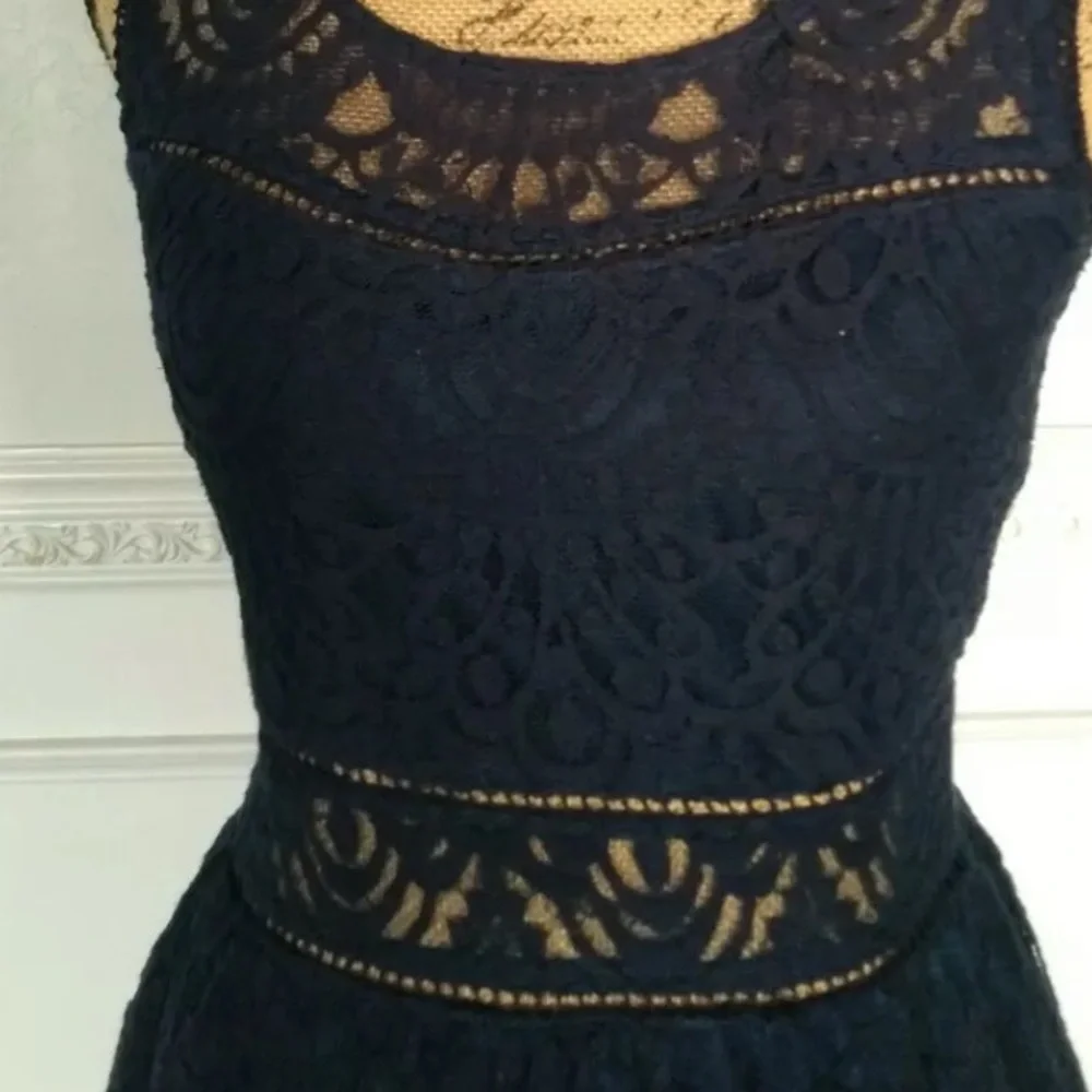 Trixxi lace Junior Dress Sleeveless Navy Blue Lace Crochet 9 - Picture 2 of 2